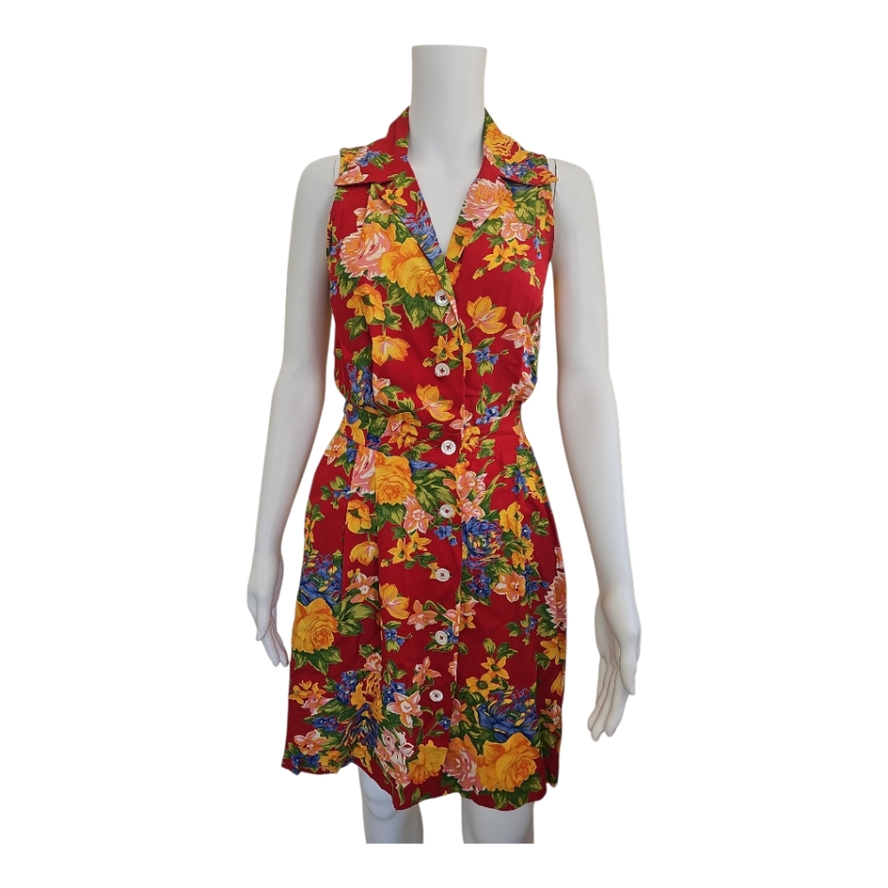 Vintage 90s Banana Republic Floral Button Front Dress Women’s Size 2 Rayon